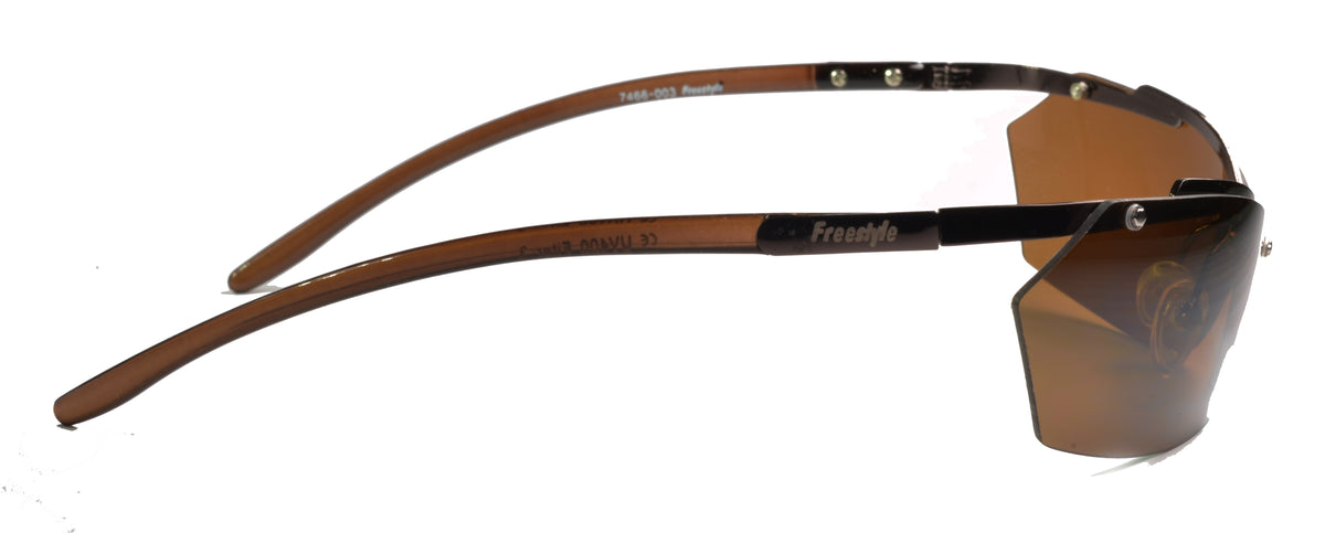 Freestyle Shield-Sonnenbrille 7466-003 mit bronzefarbenem Metallrahmen und durchgehendem braunem Glas – weitere Ansicht