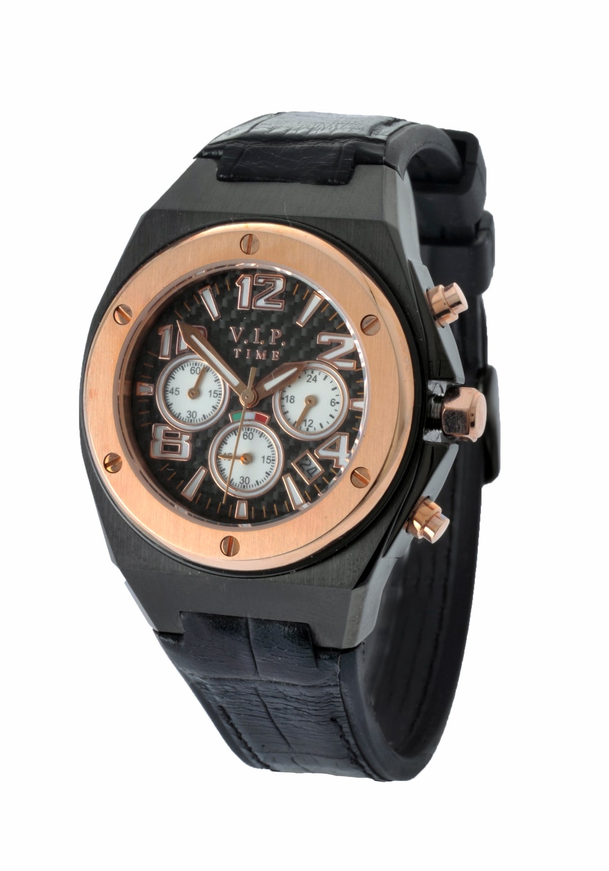 V.I.P. Time Italy Chronograph VP4005BR mit schwarzem Gehäuse und Lünette in Roségold