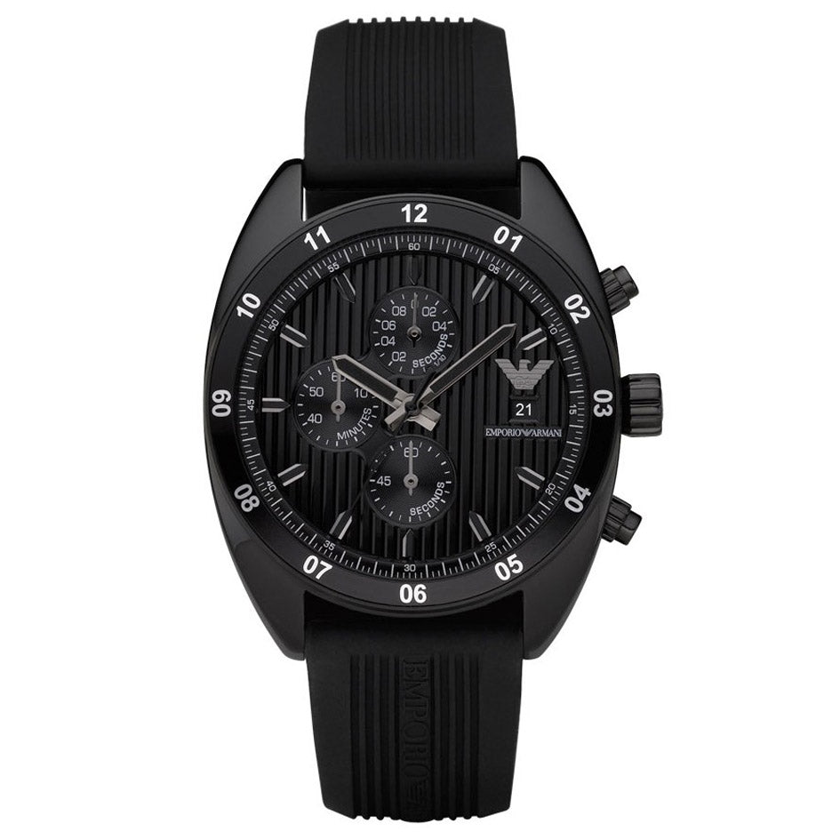 Emporio Armani AR5928 schwarzer Herren-Chronograph mit Kautschukarmband