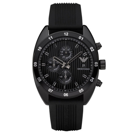 Emporio Armani AR5928 schwarzer Herren-Chronograph mit Kautschukarmband
