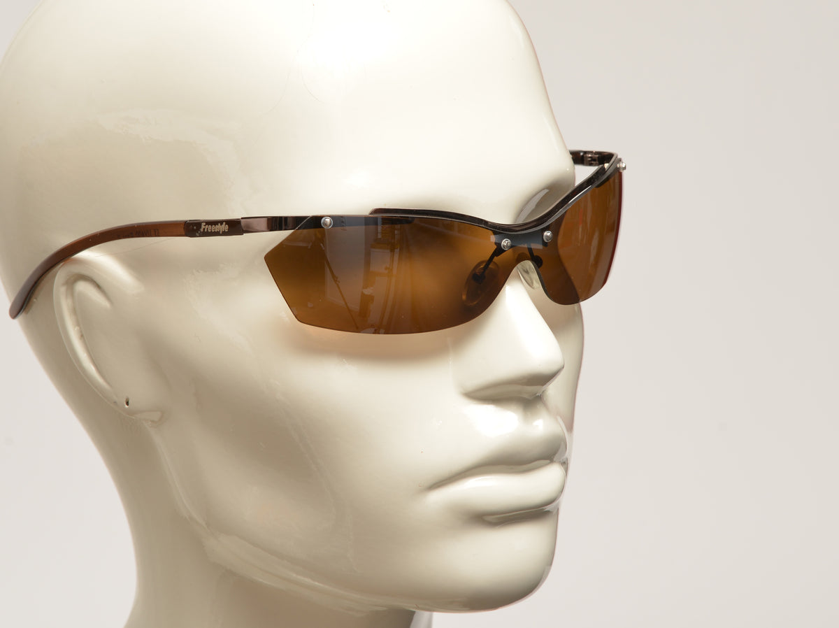 Freestyle Shield-Sonnenbrille 7466-003 mit bronzefarbenem Metallrahmen und durchgehendem braunem Glas