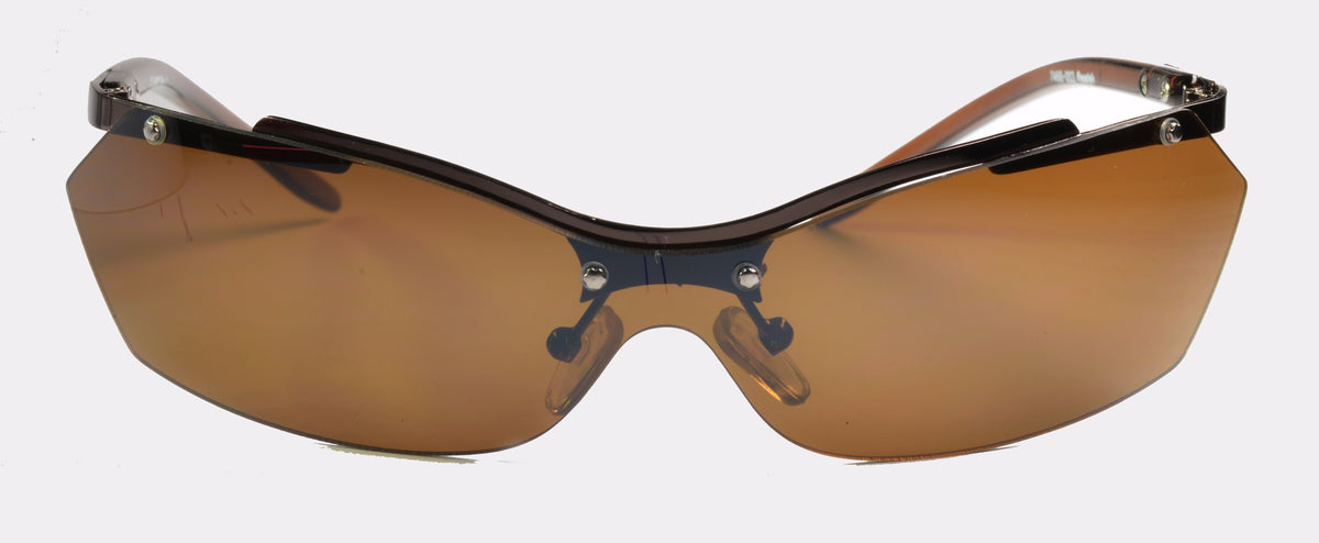 Unisex-Shield-Sonnenbrille Freestyle 7466-003 mit bronzefarbenem Metallrahmen und durchgehendem braunem Glas