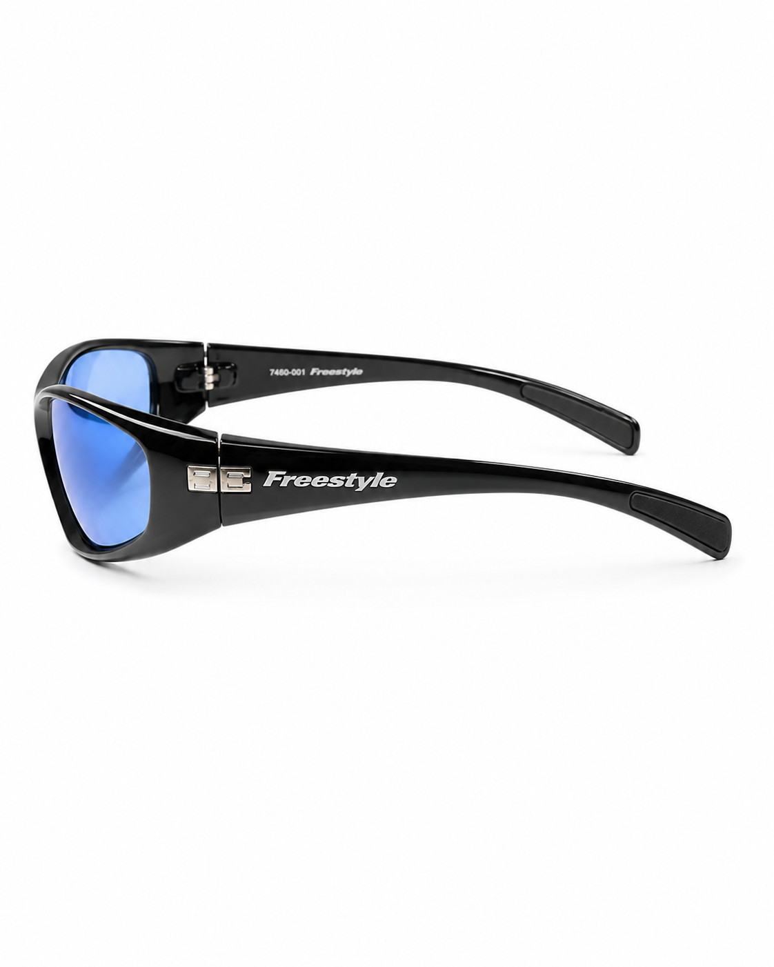 Freestyle Sportbrille in Schwarz mit blauen UV-400-Gläsern in Seitenansicht