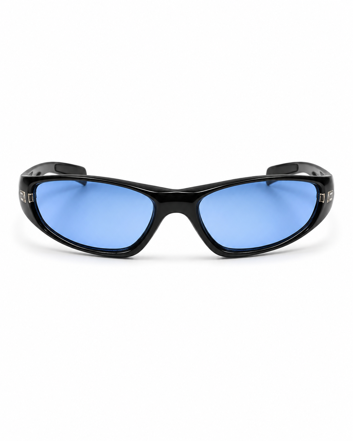 Schwarze Freestyle Unisex Sportbrille mit blauen Gläsern in Frontansicht