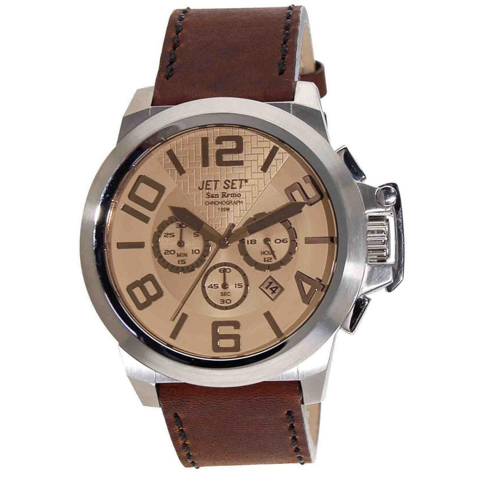 Jet Set San Remo Chronograph Crema mit Edelstahlgehäuse und braunem Lederband