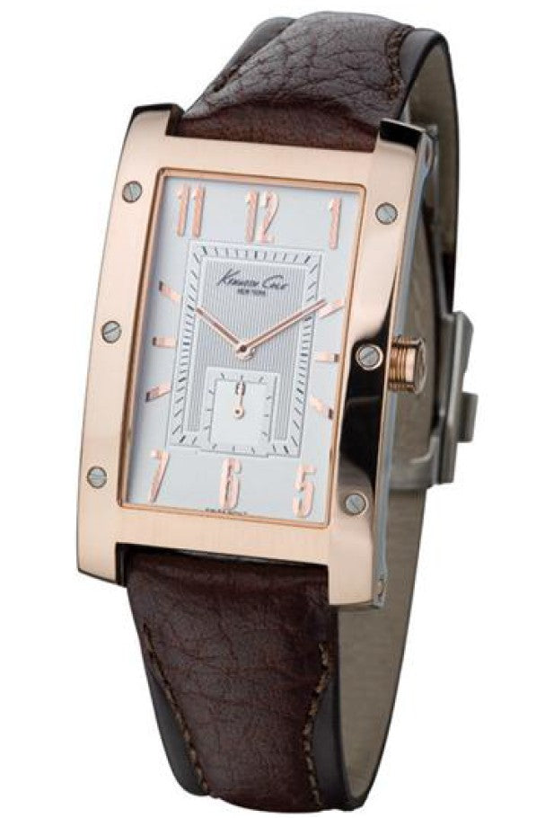 Kenneth Cole Swiss Edition IKC1025 rechteckige Herrenuhr, vergoldet, mit schwarzem Lederband