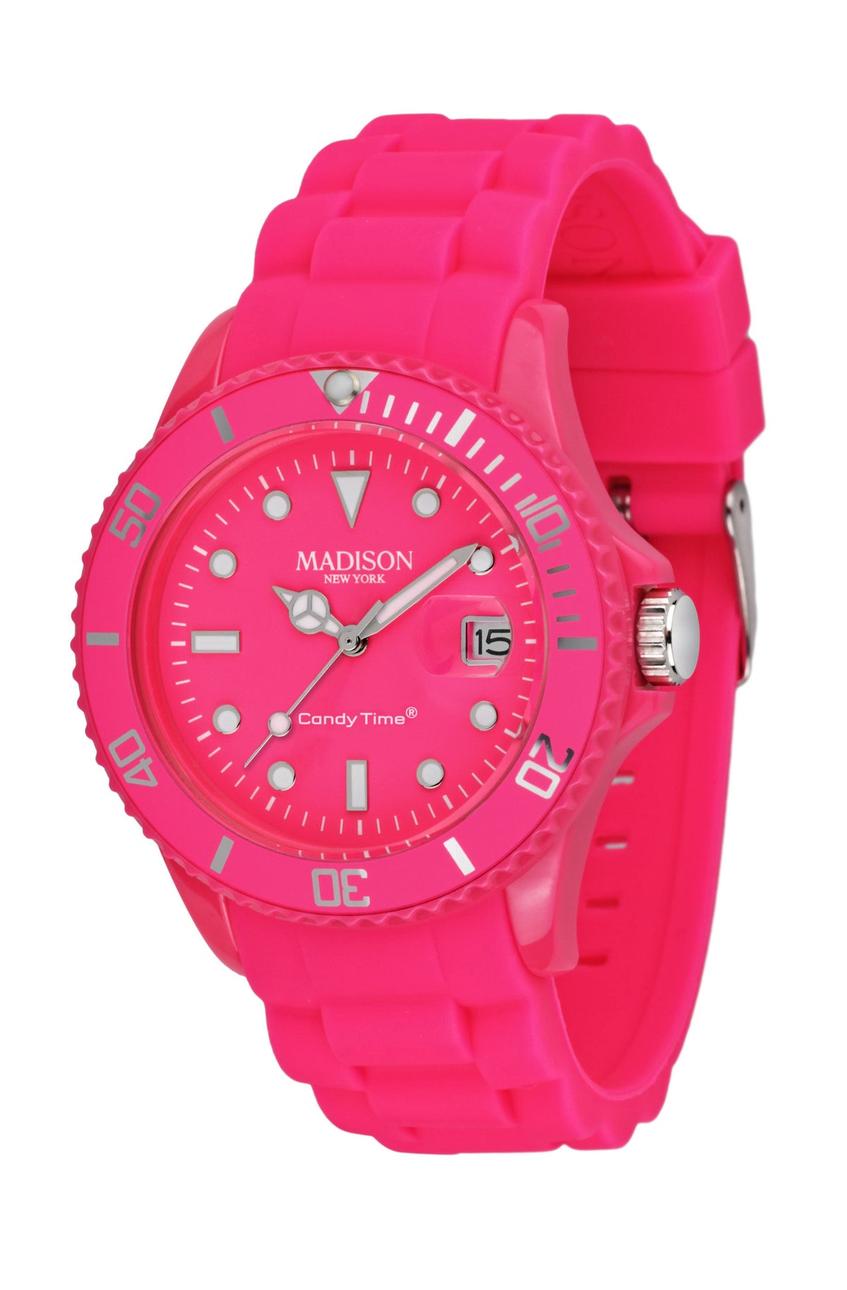 Madison New York Candy Time Neon U4503-48 Unisex-Uhr in Neonpink mit Silikonarmband