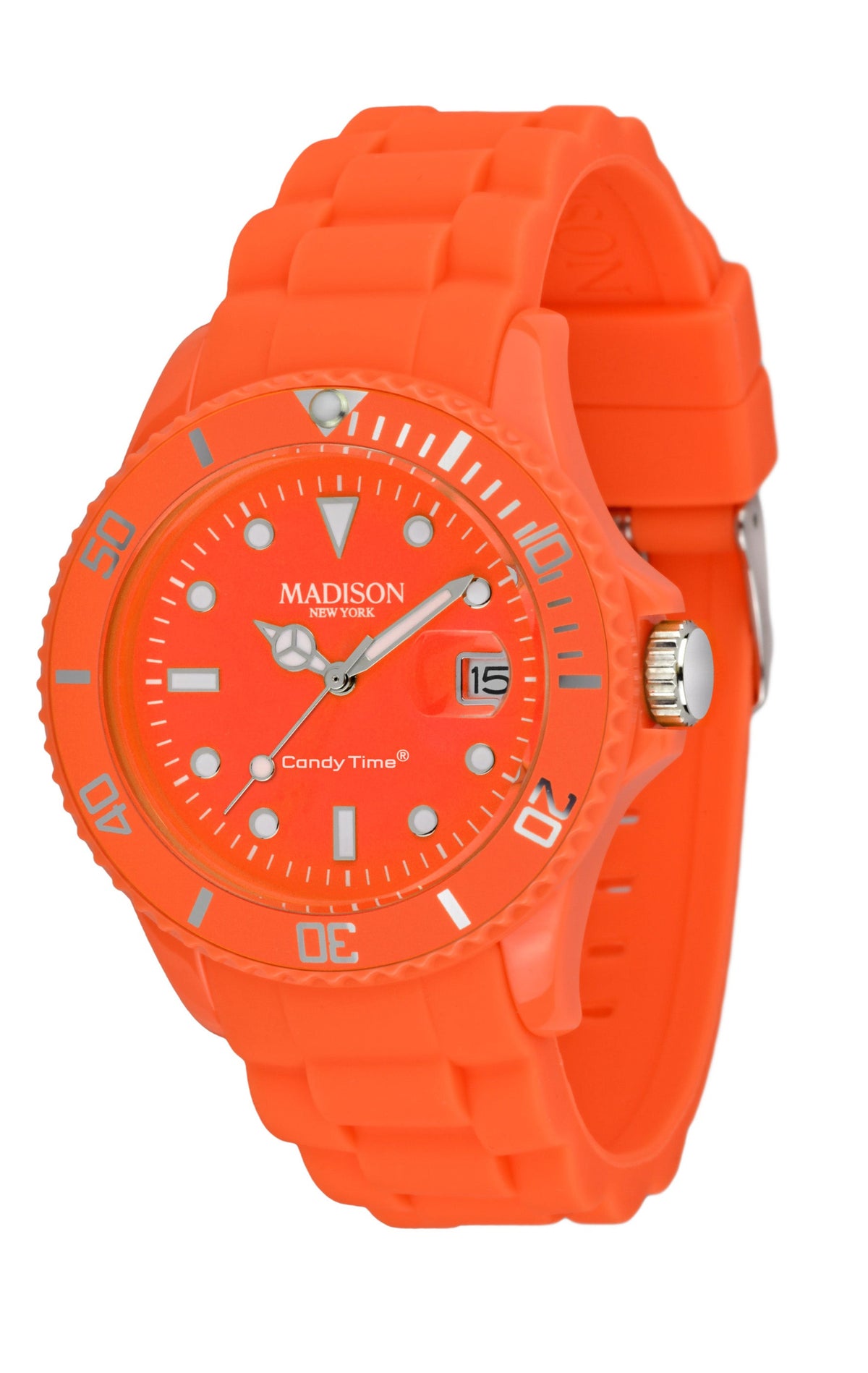 Madison New York Candy Time Neon U4503-51 Unisex-Uhr in Neonorange mit Silikonarmband