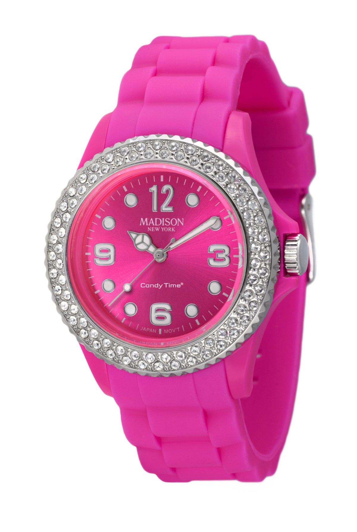 Madison New York Glamour U4101-H Damenuhr in Pink mit Swarovski Elements und Silikonarmband