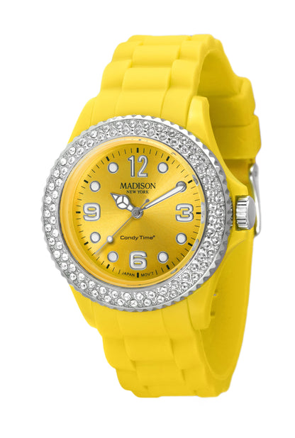 Madison New York Glamour U4101-K Damenuhr in Gelb mit Swarovski Elements und Silikonarmband
