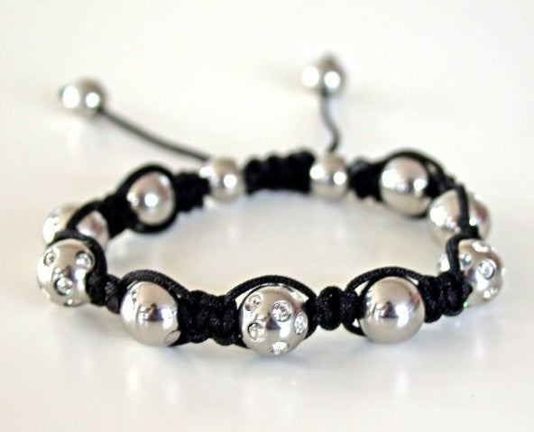 Relict Shamballa Armband REL-SHAG-004-L, grosse Edelstahlkugeln mit weissen Kristallen