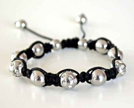 Relict Shamballa Armband REL-SHAG-004-L, grosse Edelstahlkugeln mit weissen Kristallen