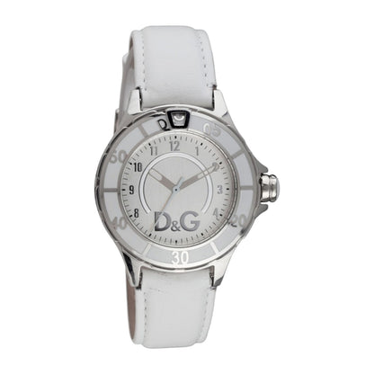 Dolce & Gabbana Anchor DW0510 Damenuhr mit weissem Zifferblatt und weissem Lederarmband