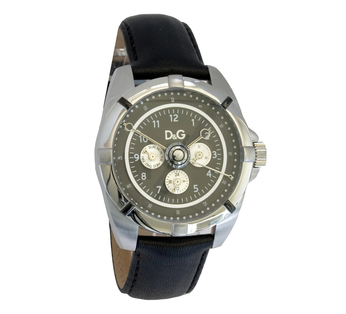 Dolce & Gabbana DW0607 Herren-Chronograph mit schwarzem Zifferblatt und schwarzem Lederarmband