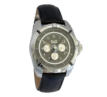 Dolce & Gabbana DW0607 Herren-Chronograph mit schwarzem Zifferblatt und schwarzem Lederarmband
