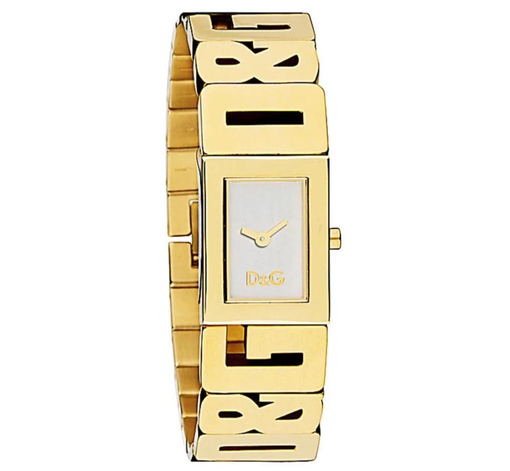 Dolce & Gabbana Shout DW0290 Damenuhr mit weissem Zifferblatt und goldfarbenem Gliederarmband