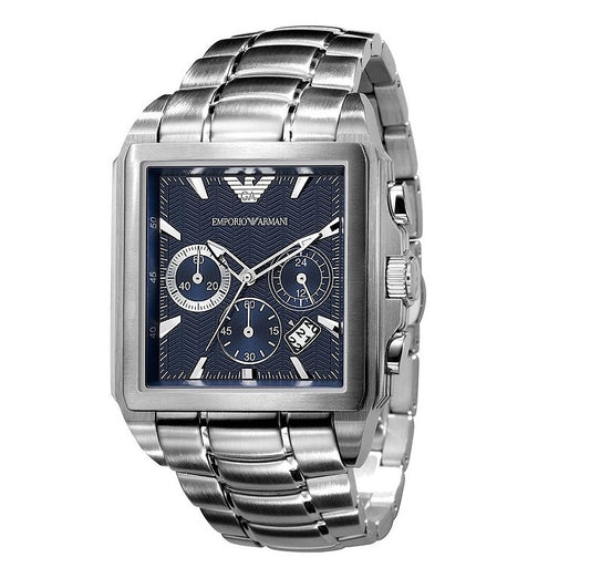 Emporio Armani AR0660 Herren-Chronograph mit dunkelblauem Zifferblatt und Edelstahlarmband