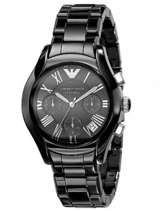 Emporio Armani Ceramica AR1400 Herren-Chronograph aus schwarzer Keramik mit römischen Ziffern