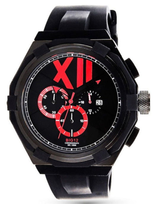 Jet Set BIG 12 Chronograph mit schwarzem IP-Gehäuse und schwarz-orangem Zifferblatt