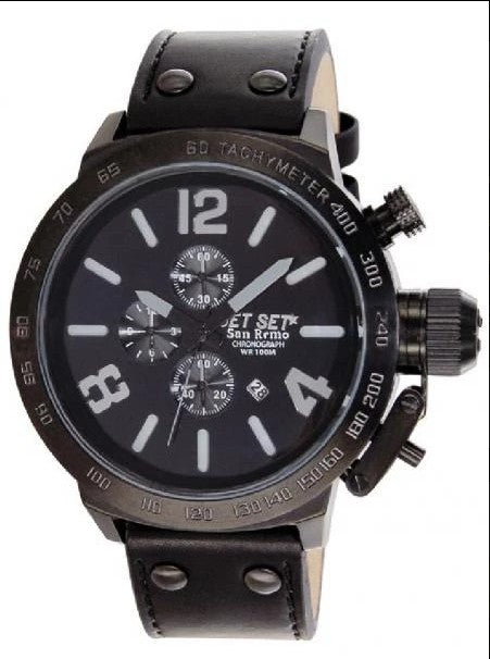 Jet Set San Remo J1242B-297 Chronograph mit schwarzem IP-Gehäuse und schwarzem Lederband