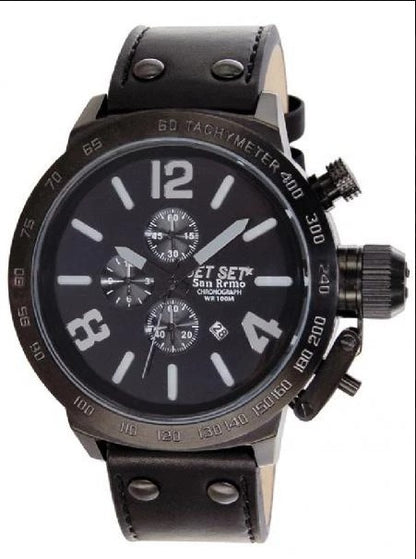 Jet Set San Remo J1242B-297 Chronograph mit schwarzem IP-Gehäuse und schwarzem Lederband