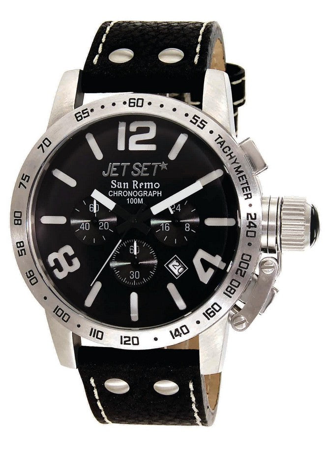 Jet Set San Remo J83583-237 Chronograph mit Edelstahlgehäuse und schwarzem Lederband