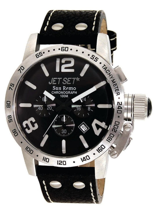 Jet Set San Remo J83583-237 Chronograph mit Edelstahlgehäuse und schwarzem Lederband