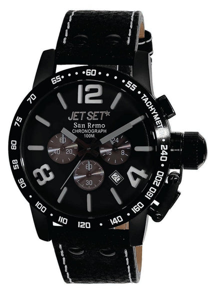 Jet Set San Remo J835B-037 Chronograph in Schwarz mit Lederband und weisser Naht