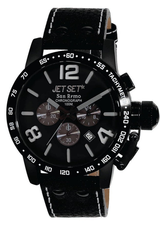 Jet Set San Remo J835B-037 Chronograph in Schwarz mit Lederband und weisser Naht