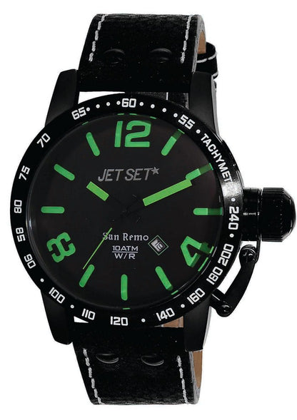 Jet Set San Remo J84588B-437 Herrenuhr mit schwarzem IP-Gehäuse, grünen Ziffern und Datum