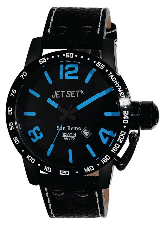 Jet Set San Remo J8458B-337 Herrenuhr mit schwarzem IP-Gehäuse, blauen Ziffern und Datum