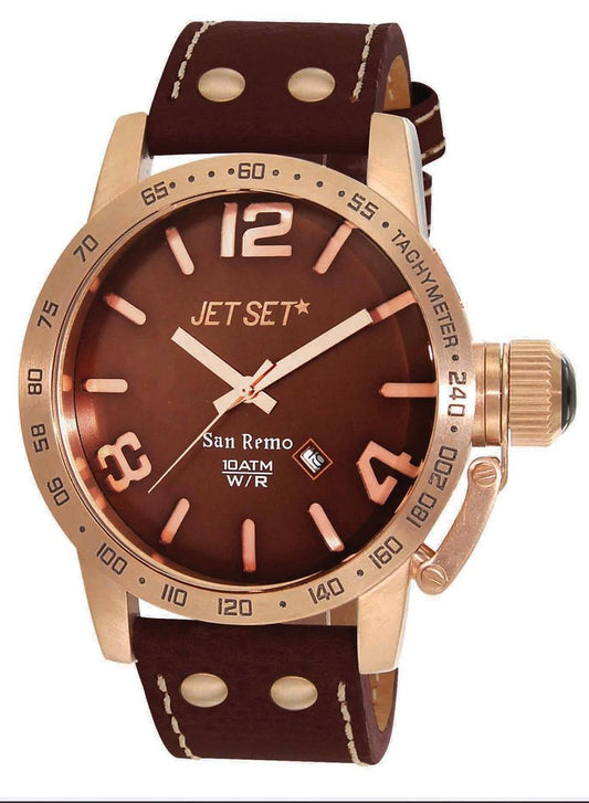 Jet Set San Remo Herrenuhr in Roségold mit braunem Zifferblatt und braunem Lederband