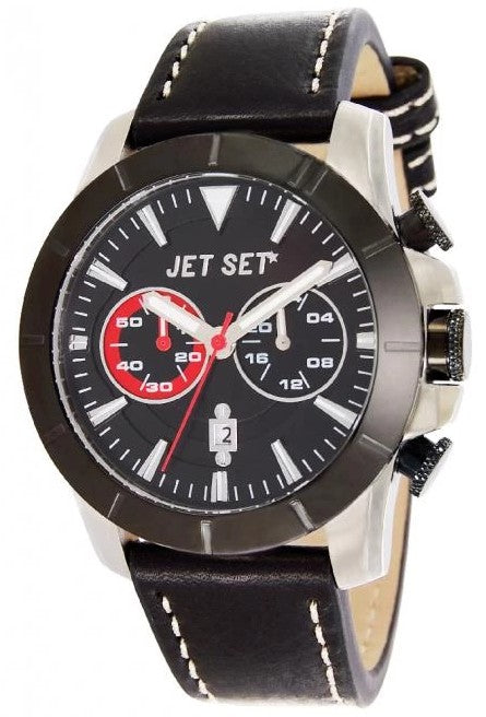 Jet Set Vienna Chronograph mit Edelstahlgehäuse, schwarzer Lünette und Lederband