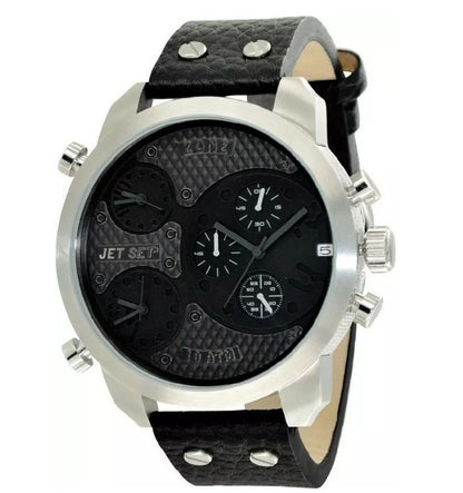 Jet Set Zone J10233-267 Herrenuhr mit drei Zeitzonen und Zifferblatt im Karbon-Look