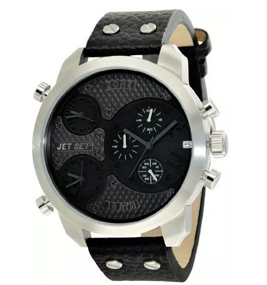 Jet Set Zone J10233-267 Herrenuhr mit drei Zeitzonen und Zifferblatt im Karbon-Look