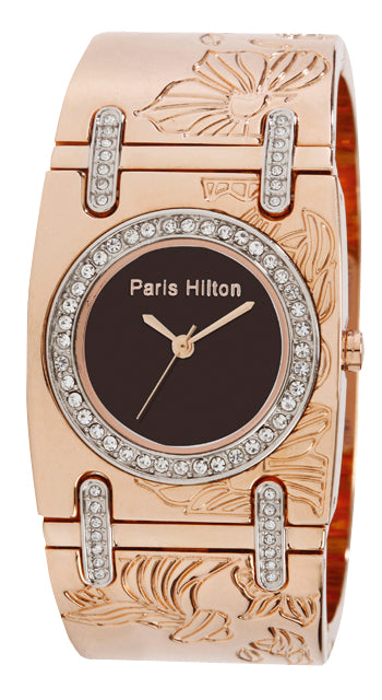 Paris Hilton Bangle 138.4462.60 in Roségold mit schwarzem Zifferblatt und Swarovski-Lünette