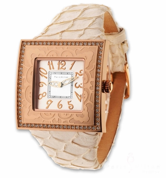 Paris Hilton Big Square Fishskin 138.4329.99 Damenuhr in Roségold mit Fischleder-Armband