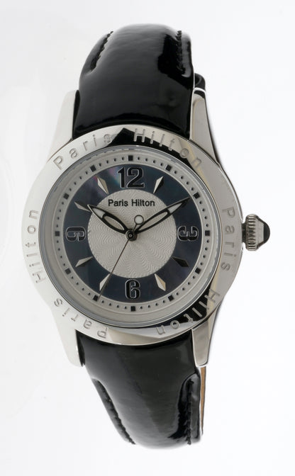 Paris Hilton Round Classic 138.4620.60 Damenuhr mit schwarzem Lacklederarmband