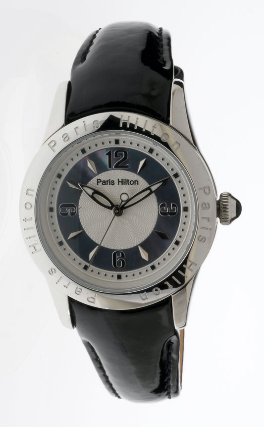Paris Hilton Round Classic 138.4620.60 Damenuhr mit schwarzem Lacklederarmband