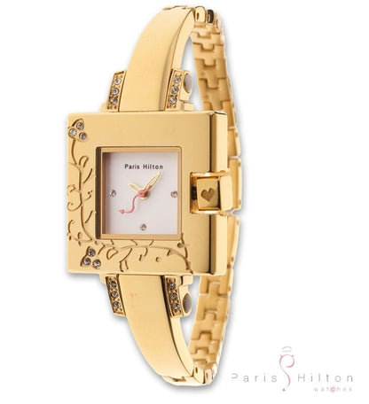 Paris Hilton Small Square 138.4306.99 Damenuhr in Gold/Weiss mit Edelstahl-Bracelet