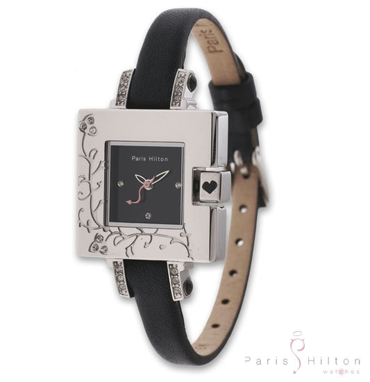 Paris Hilton Small Square 138.4308.99 Damenuhr mit schwarzem Lederarmband