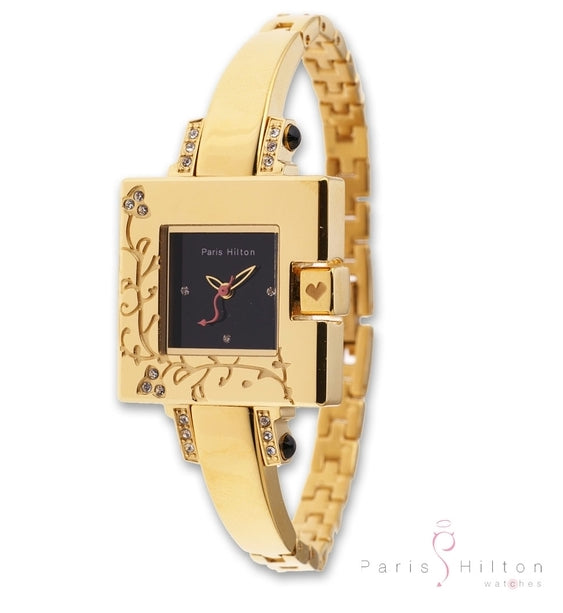 Paris Hilton Small Square 138.4309.99 Damenuhr in Gold/Schwarz mit Edelstahl-Bracelet