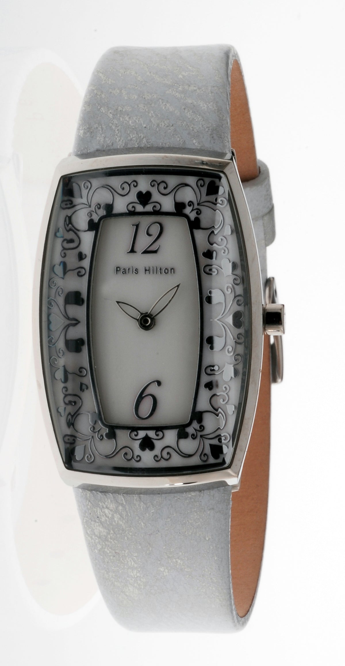 Paris Hilton Tonneau 138.4612.60 in Silber mit weissem Zifferblatt und hellem Lederarmband