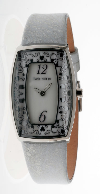 Paris Hilton Tonneau 138.4612.60 in Silber mit weissem Zifferblatt und hellem Lederarmband