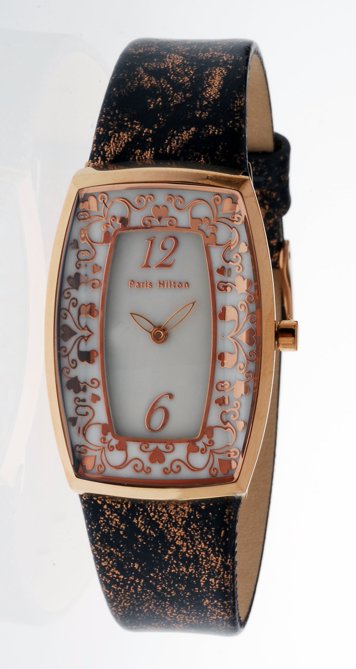 Paris Hilton Tonneau 138.4614.60 in Roségold mit weissem Zifferblatt und schwarz-bronzefarbenem Lederarmband
