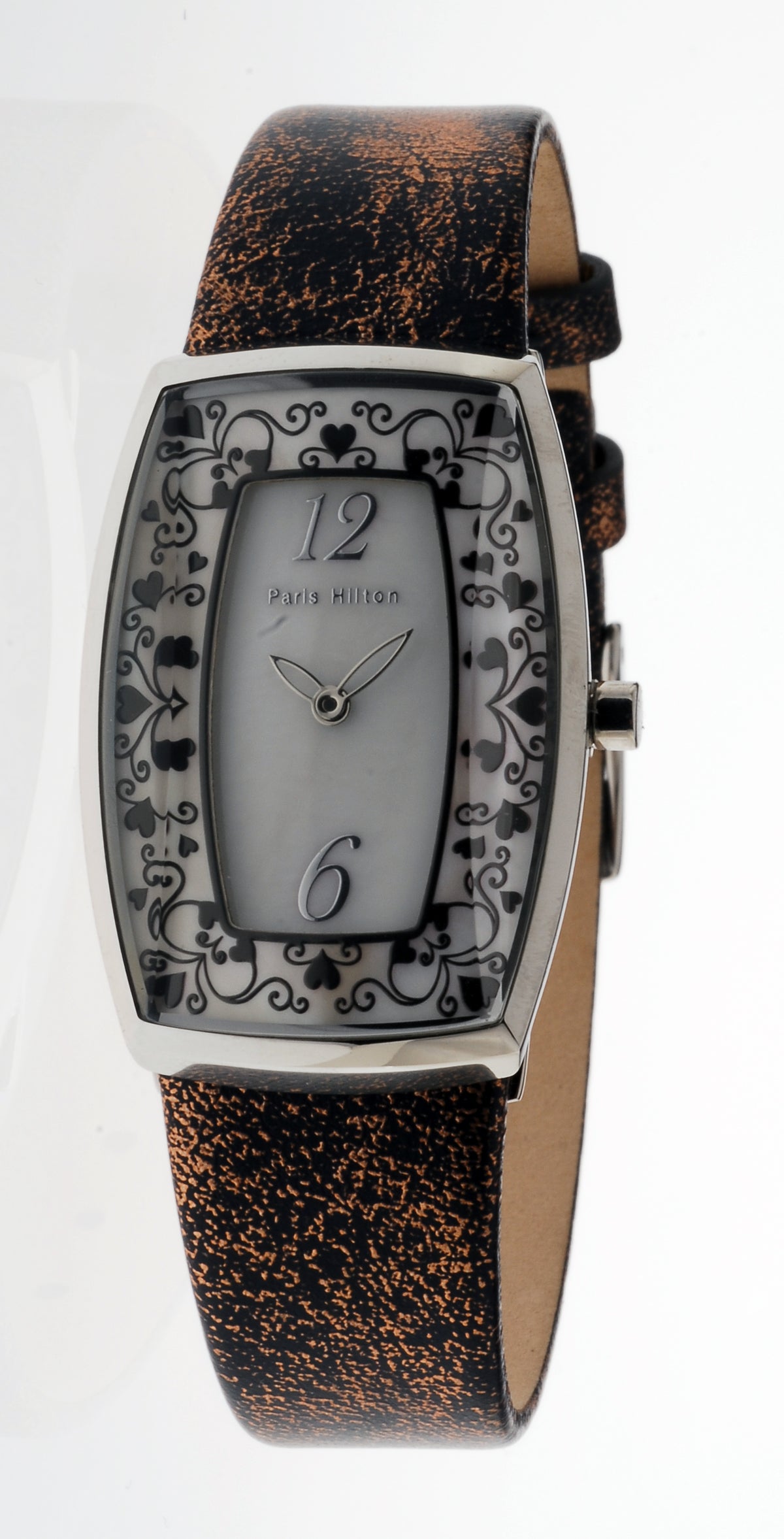 Paris Hilton Tonneau 138.4615.60 in Silber mit weissem Zifferblatt und schwarz-bronzefarbenem Lederarmband