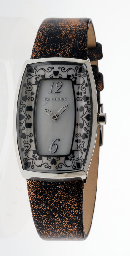 Paris Hilton Tonneau 138.4615.60 in Silber mit weissem Zifferblatt und schwarz-bronzefarbenem Lederarmband
