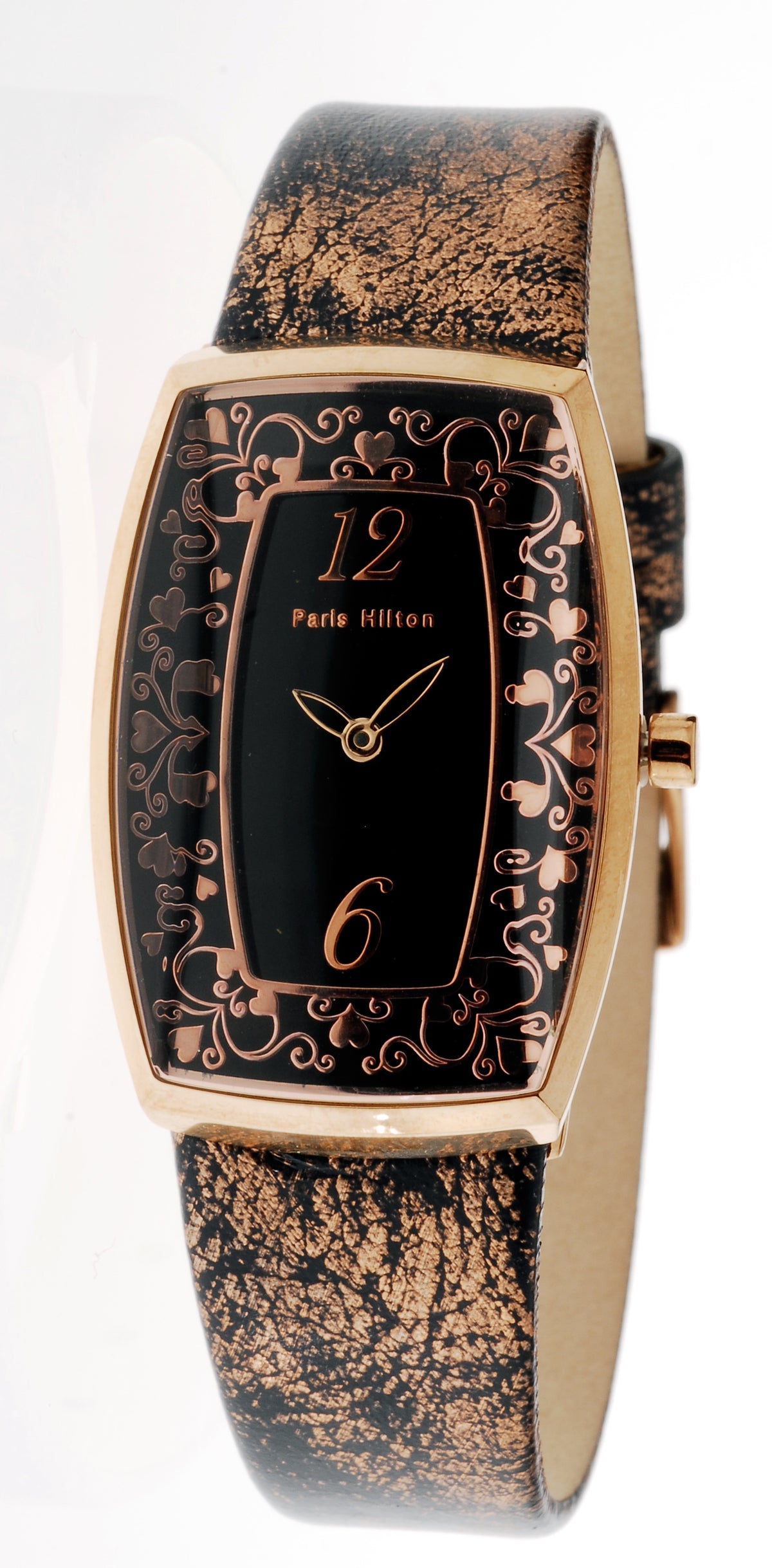 Paris Hilton Tonneau 138.4702.60 in Roségold mit schwarzem Zifferblatt und schwarz-bronzefarbenem Lederarmband