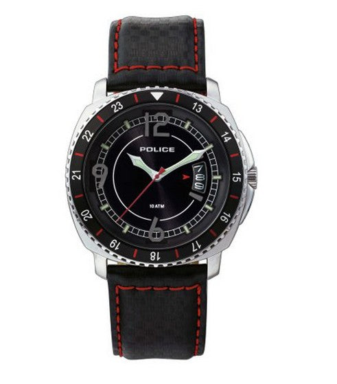 Police Alabama 11303JS/02 Herrenuhr mit schwarzem gestepptem Lederband