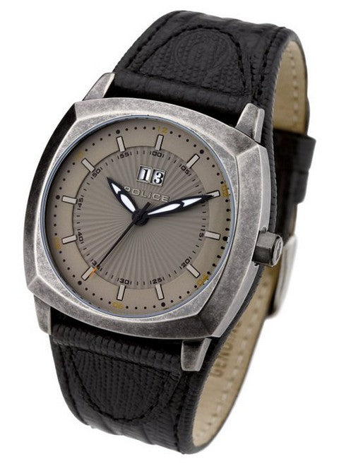 Police Rockford 11613JSA/61 Herrenuhr im Vintage-Look mit schwarzem Lederband in Echsenprägung